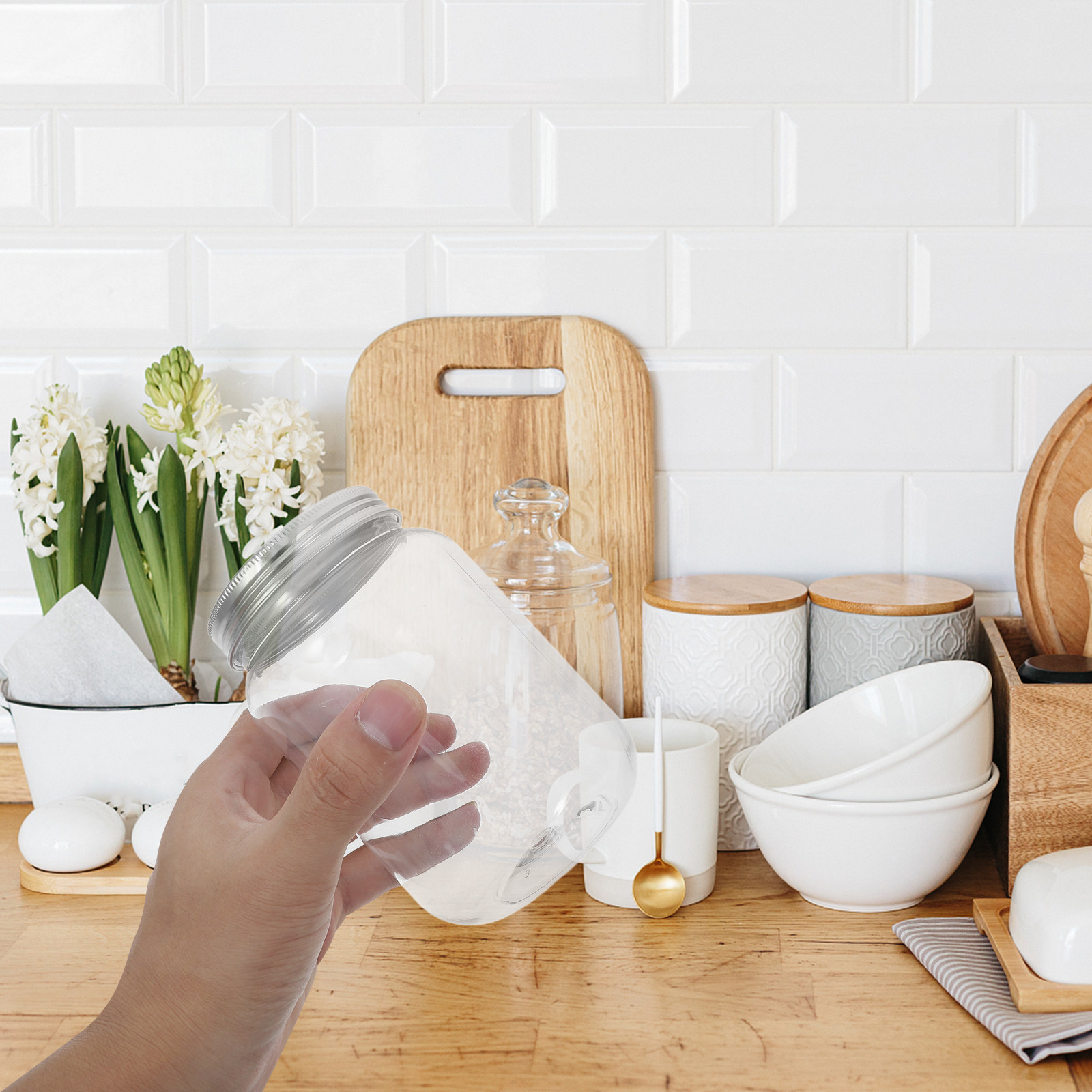Food Storage Jars - Set di 4 Barattoli in Plastica