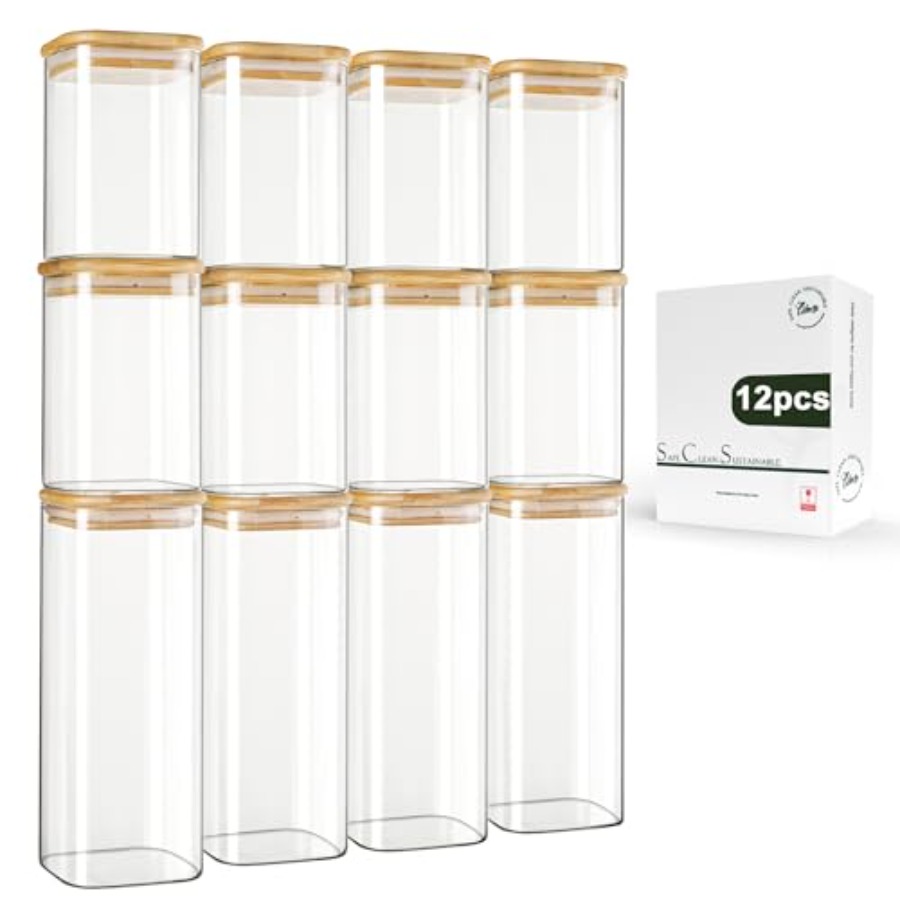 Food Storage Jars - Set di 12 Barattoli Quadrati in