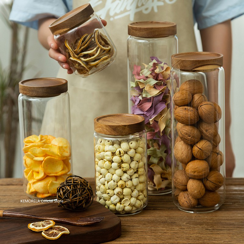 Glass Meal Prep Container - Coperchio in legno Contenitore ermetico in