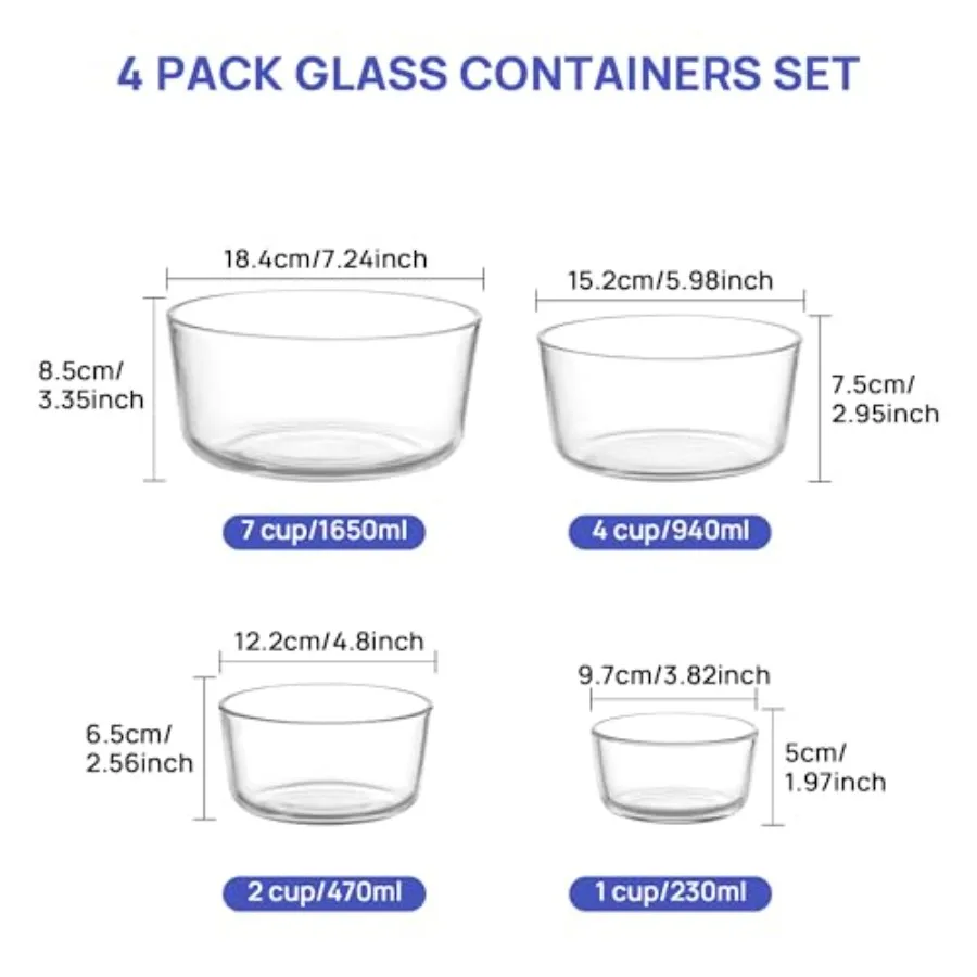 Set di 4 Ciotole in Vetro con  - Glass Meal Prep Container recensione e prezzo